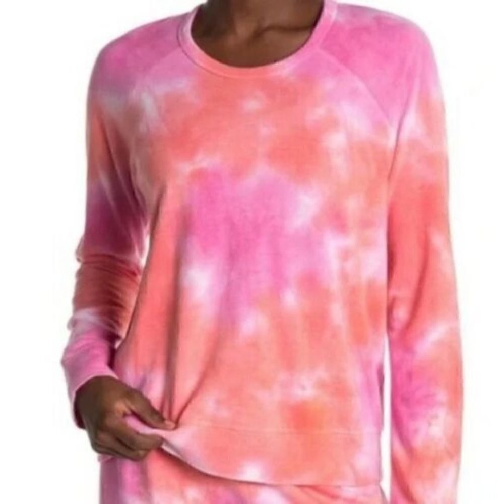 NWT Sundry Size 0 Pink Apricot Tie Dye Round Neck Pullover Sweatshirt MSRP $138